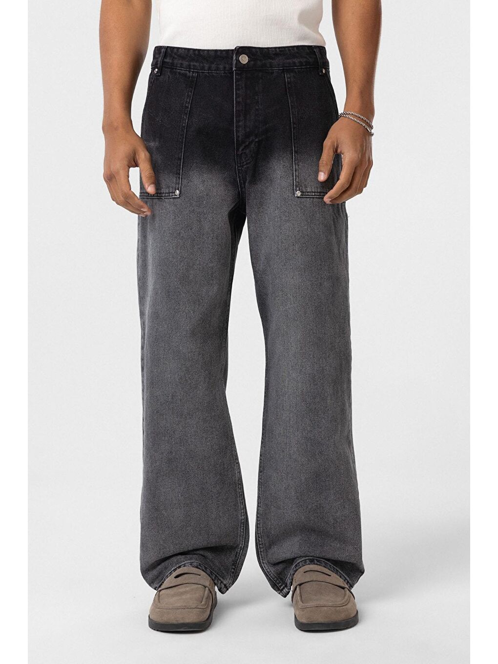 Cep Detaylı Baggy Fit Jean Antrasit-1