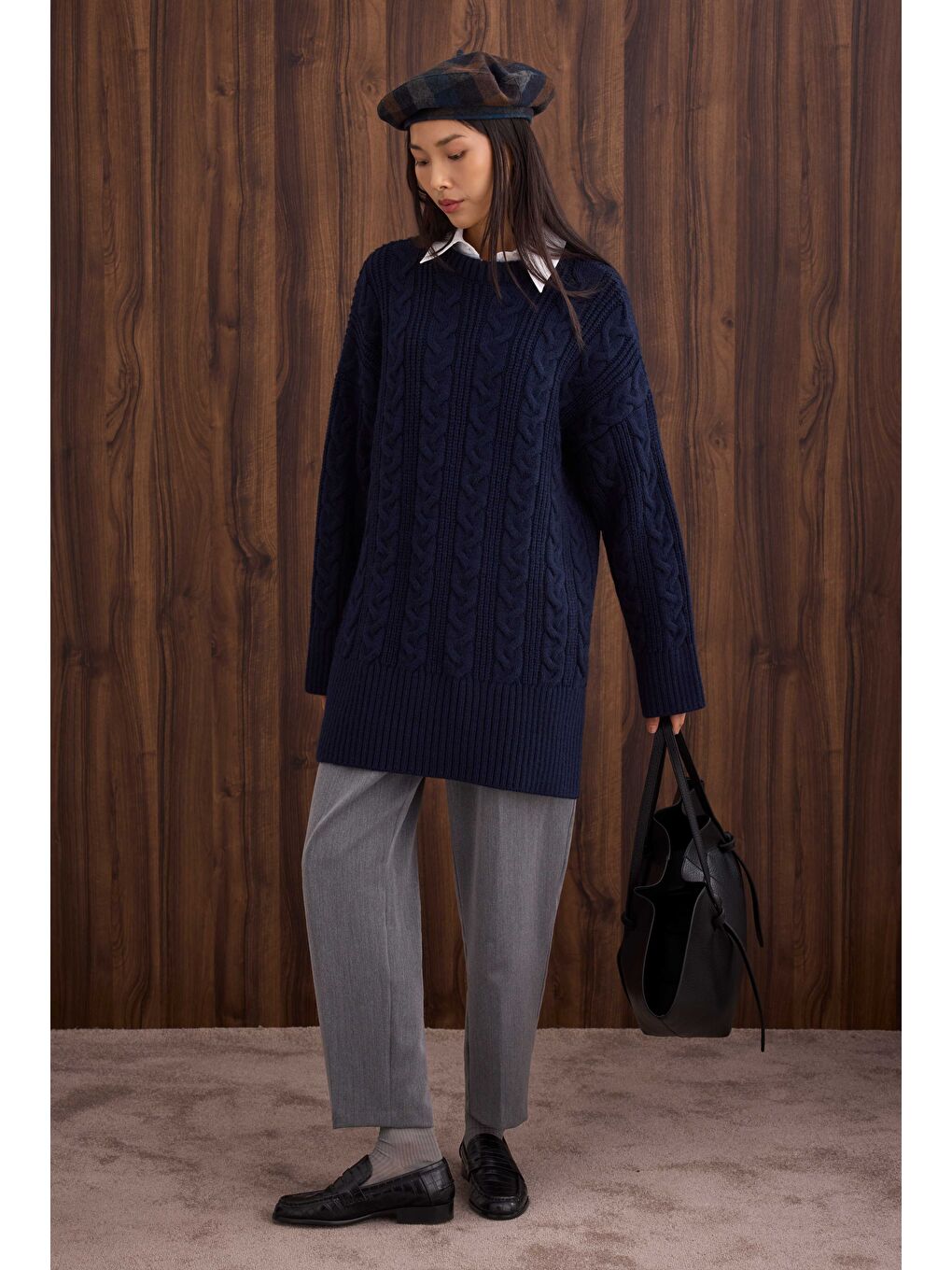 Örgülü Uzun Kazak Lacivert-1