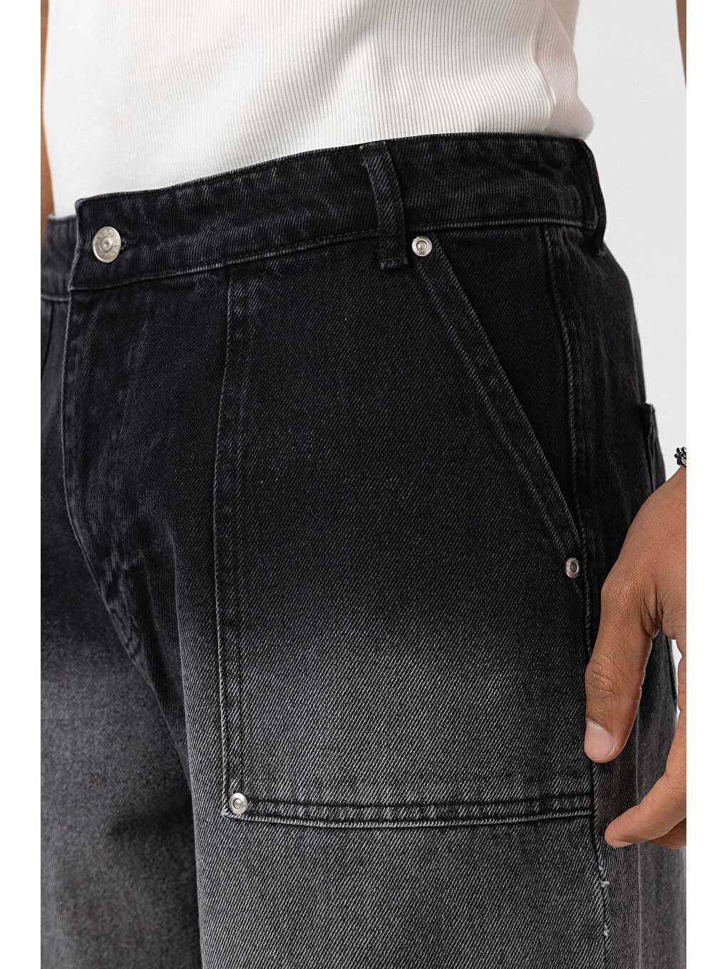 Cep Detaylı Baggy Fit Jean Antrasit-3