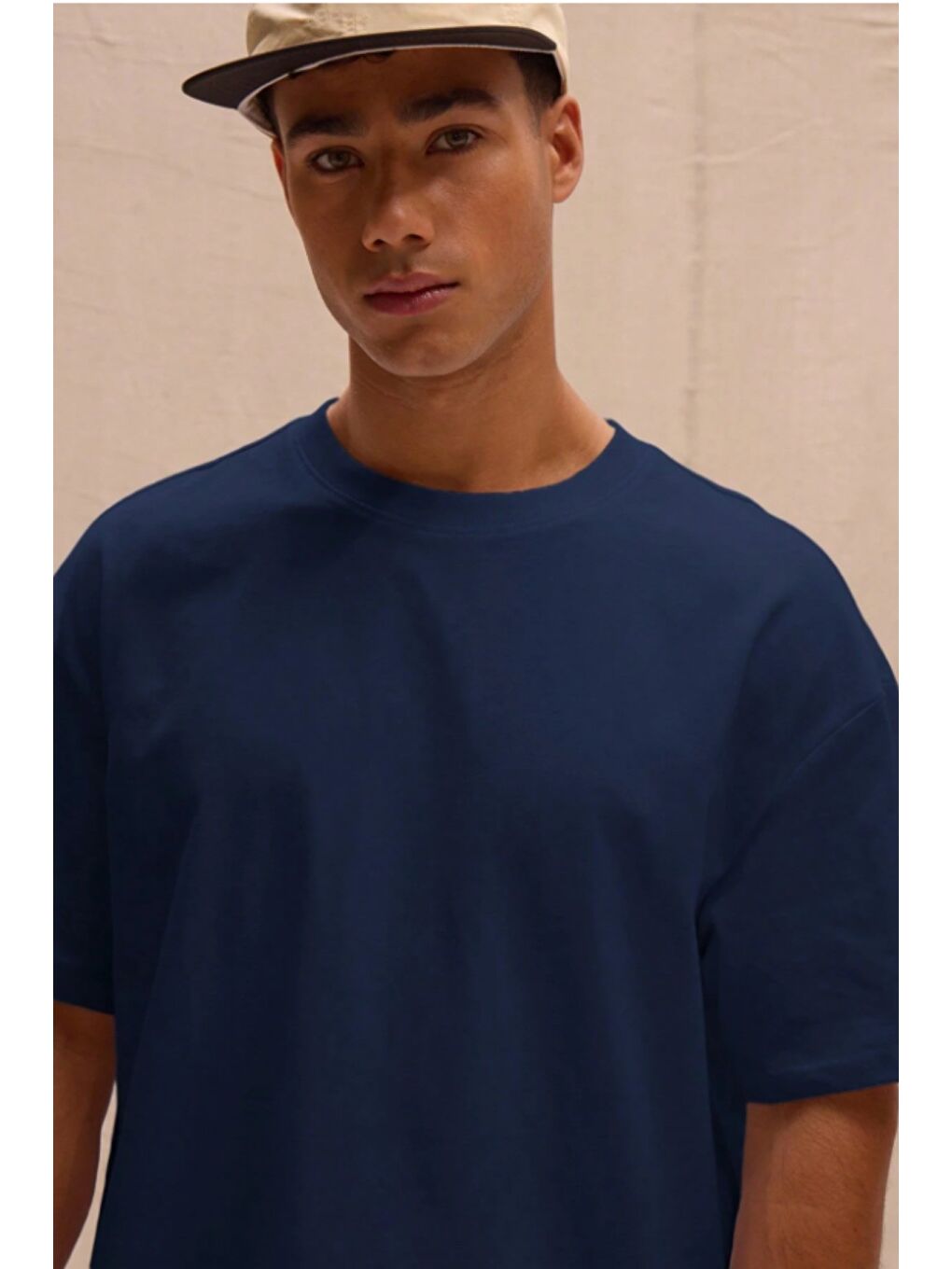 Lacivert Erkek %100 Organik Pamuklu Kalın Dokulu Comfort Fit Bisiklet Yakalı T-shirt-3