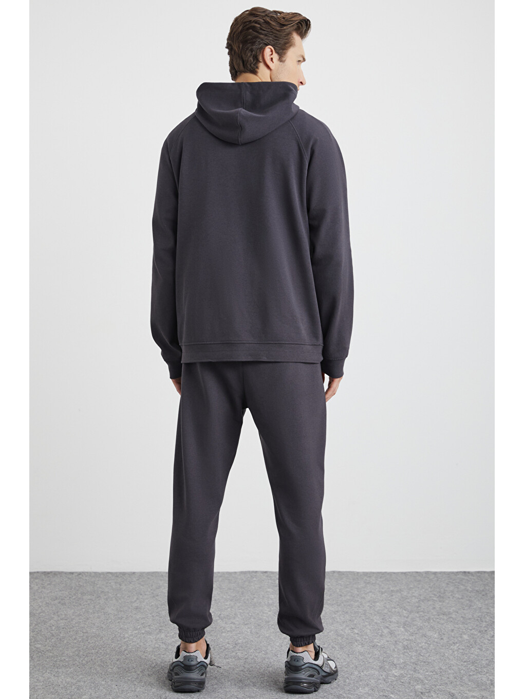 Erkek İçi Polarlı Yumuşacık 3 İplik İçi Şardonlu Regular Kapüşonlu Antrasit Sweatshirt-5