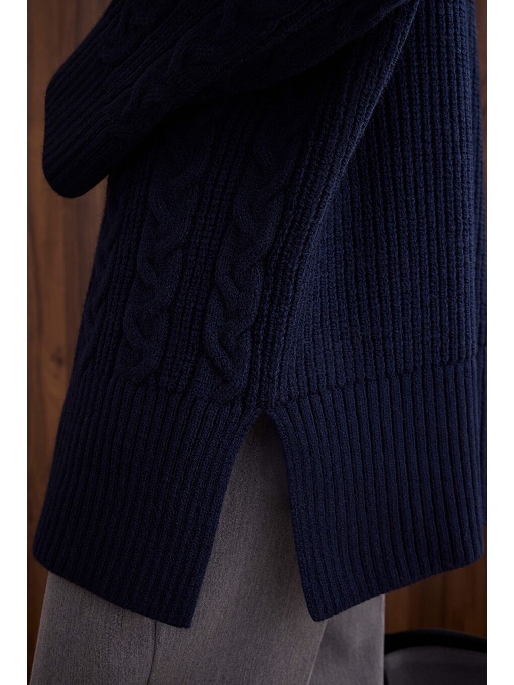 Örgülü Uzun Kazak Lacivert-2