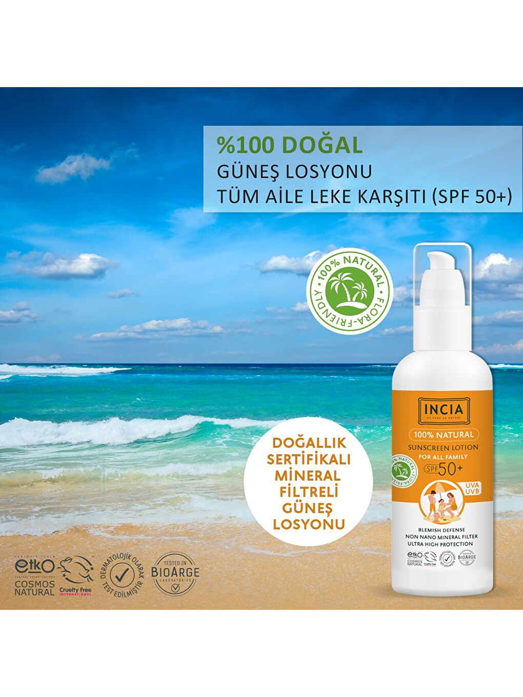 %100 Doğal ve Organik Tamanu Yağlı Güneş Losyonu Mineral Filtreli Tüm Aile İçin SPF 50+ 100 ml-1