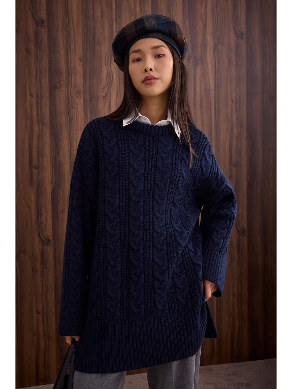 Örgülü Uzun Kazak Lacivert-3