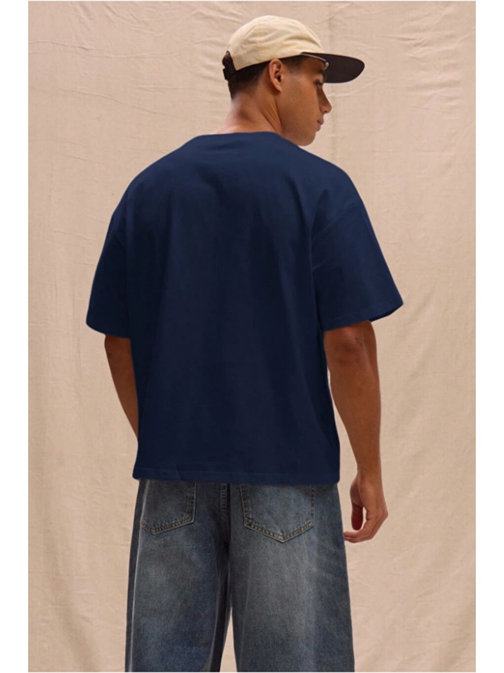 Lacivert Erkek %100 Organik Pamuklu Kalın Dokulu Comfort Fit Bisiklet Yakalı T-shirt-4