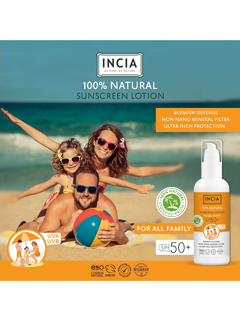 %100 Doğal ve Organik Tamanu Yağlı Güneş Losyonu Mineral Filtreli Tüm Aile İçin SPF 50+ 100 ml-4
