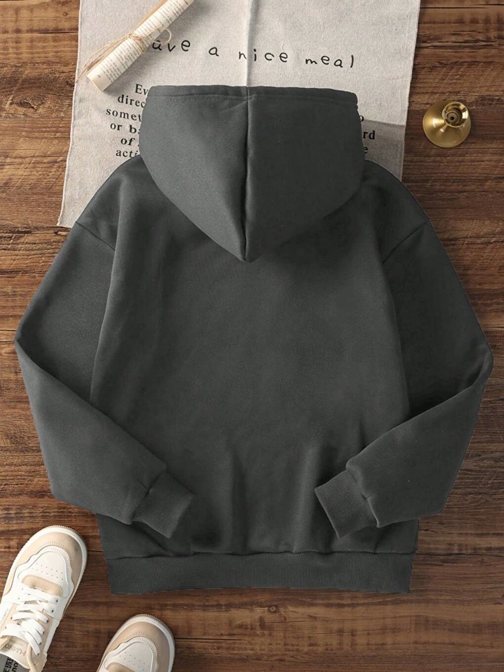 Gri Füme NY Baskılı Oversize Kapüşonlu Sweatshirt Hoodie-1