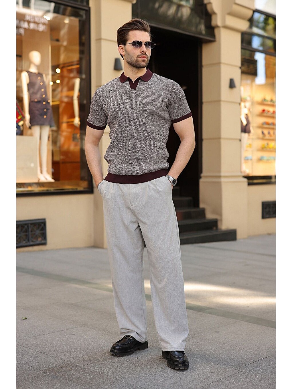 Bordo Polo Yaka Regular Fit Erkek Triko Tişört E7496