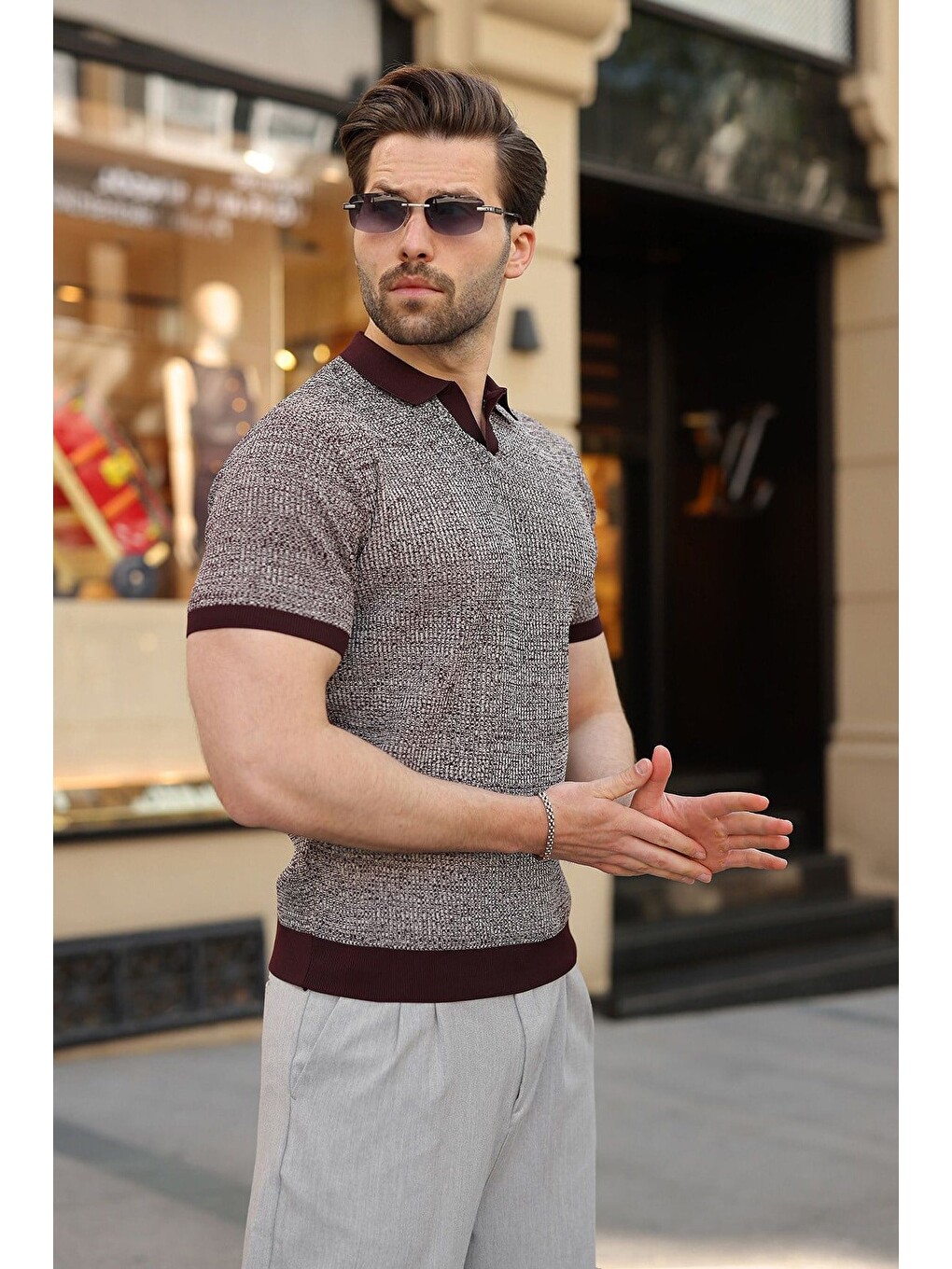 Bordo Polo Yaka Regular Fit Erkek Triko Tişört E7496-1