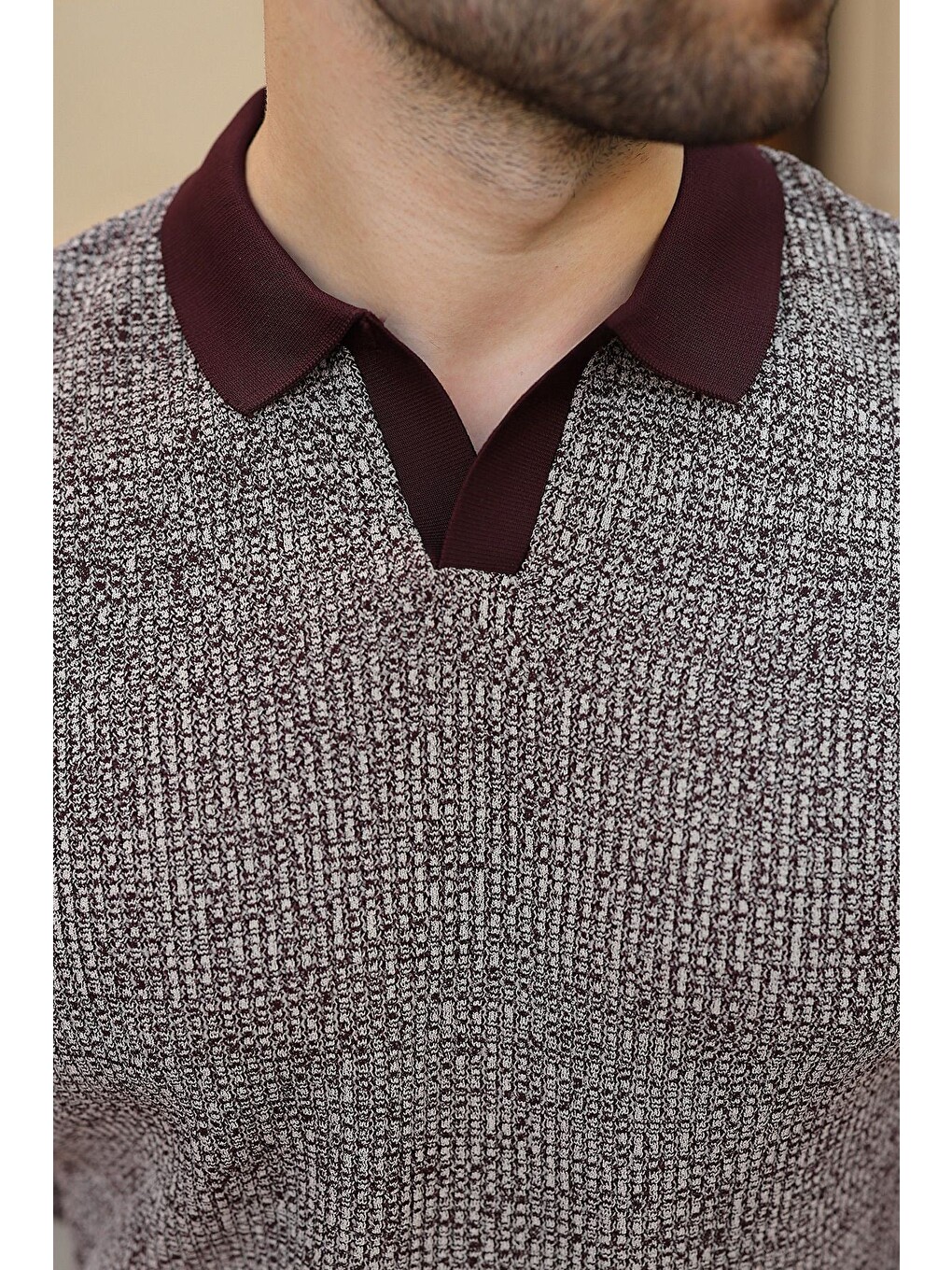 Bordo Polo Yaka Regular Fit Erkek Triko Tişört E7496-2