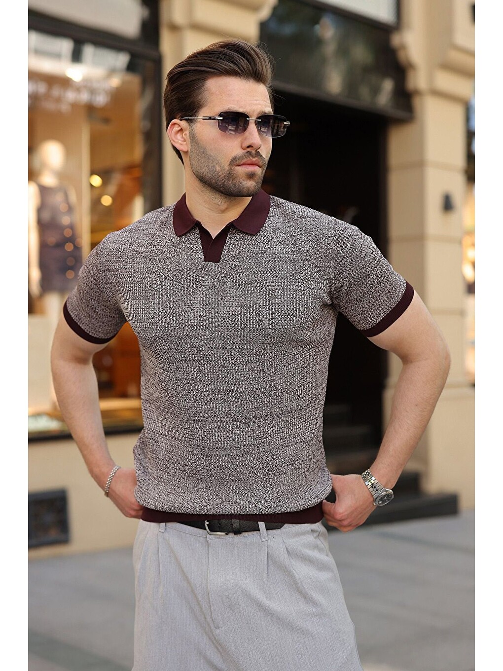Bordo Polo Yaka Regular Fit Erkek Triko Tişört E7496-3
