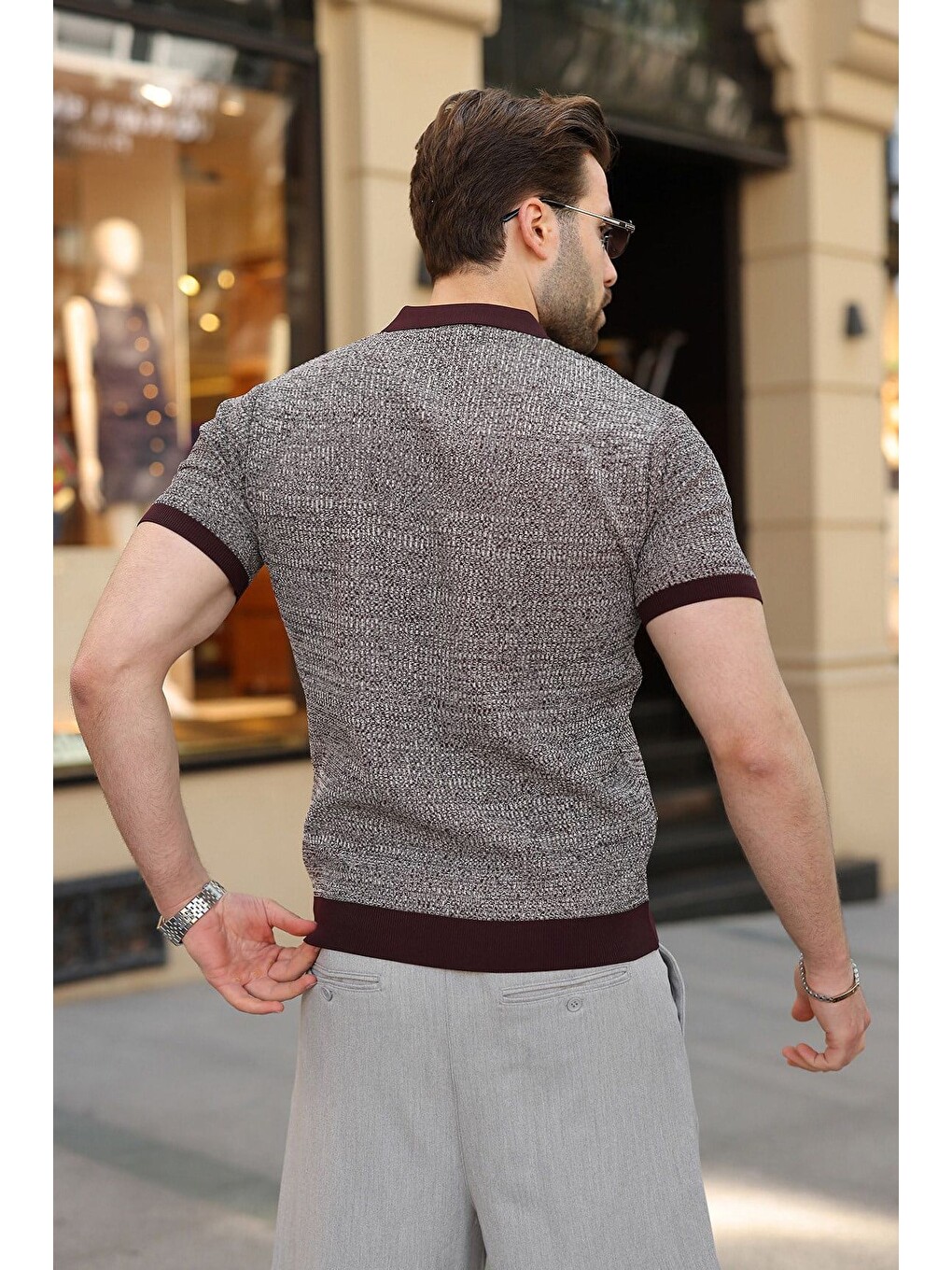 Bordo Polo Yaka Regular Fit Erkek Triko Tişört E7496-4