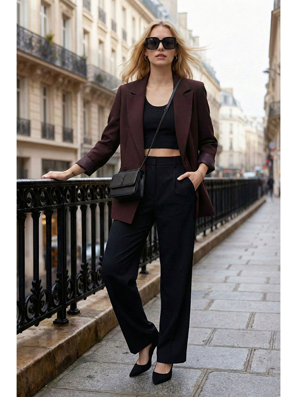 Mürdüm Regular Fit Kruvaze Yaka Desenli Astar Detaylı Kadın Ceket 6927560