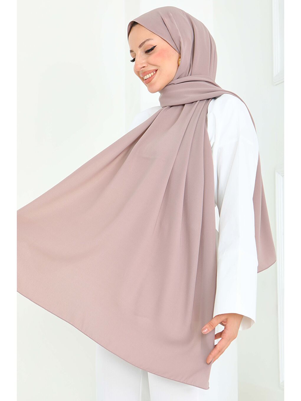 Bej Medine İpeği Şal Vizon - 27852-VIZON-1