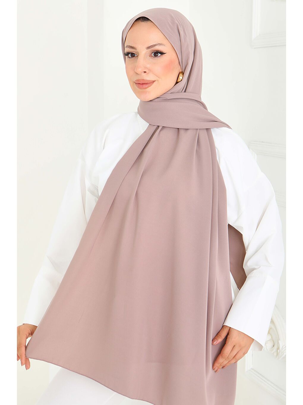 Bej Medine İpeği Şal Vizon - 27852-VIZON-2