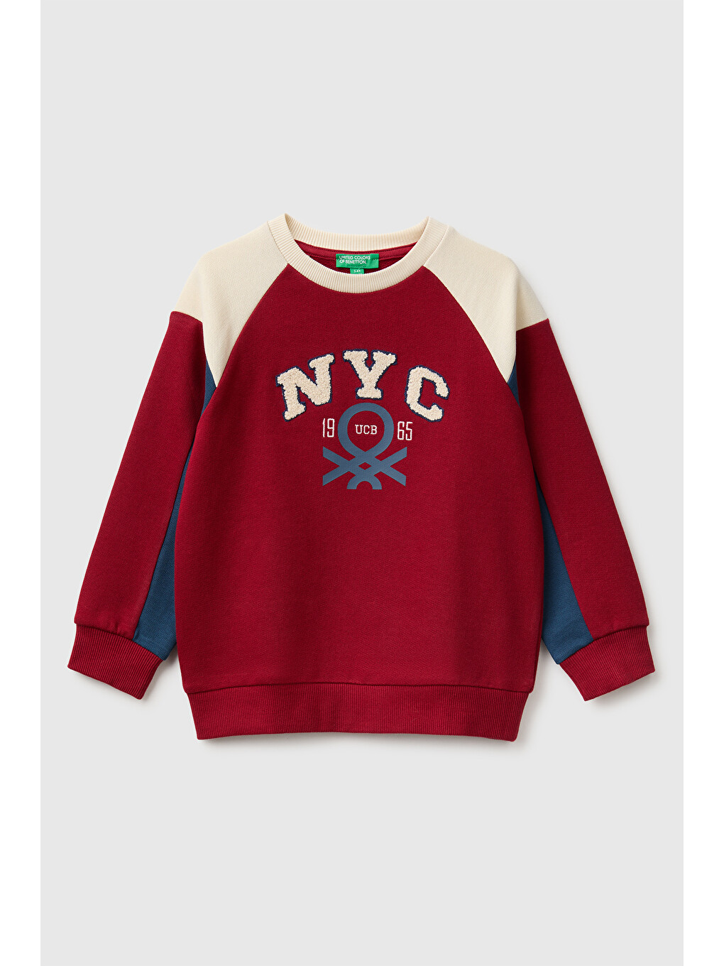 Erkek Bebek Kırmızı Önü İşlemeli Ribanalı Renk Bloklu Bisiklet Yaka Sweatshirt