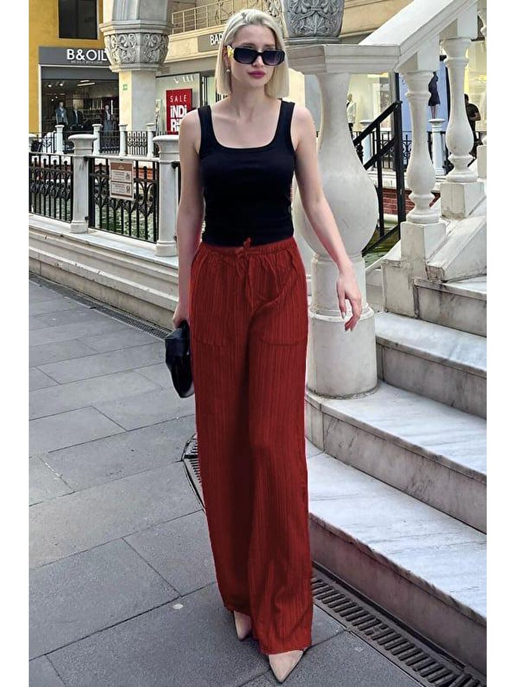 Bordo Cepli Bol Paça Kadın Pantolon Mg1882
