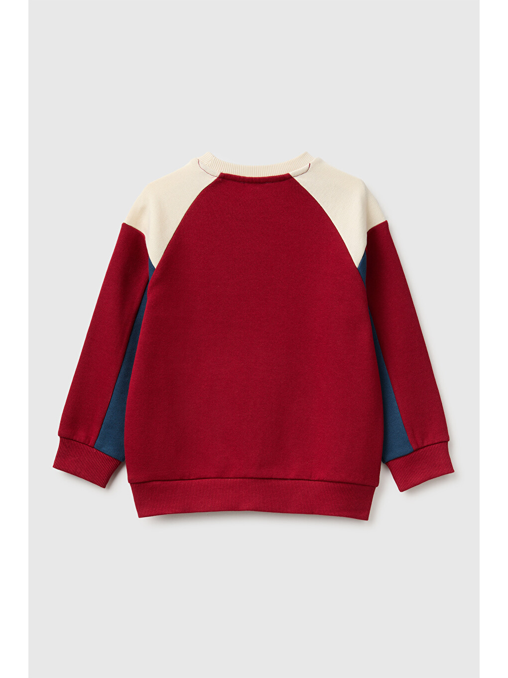Erkek Bebek Kırmızı Önü İşlemeli Ribanalı Renk Bloklu Bisiklet Yaka Sweatshirt-1