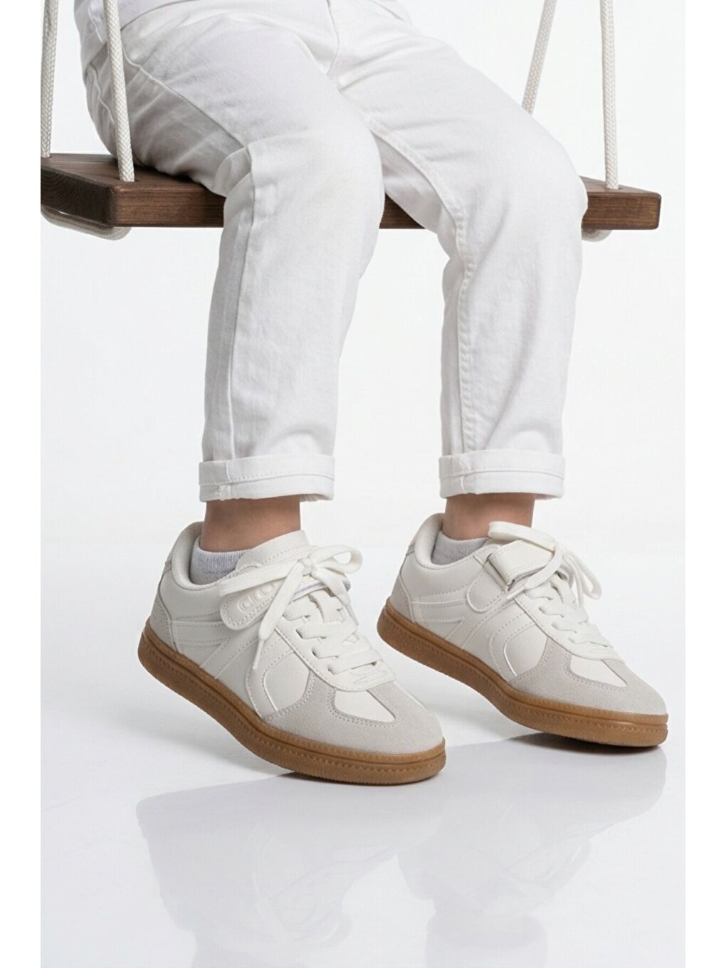 Beyaz Cırtlı Bağcıklı Unisex Çocuk Spor Ayakkabı Berry F-1