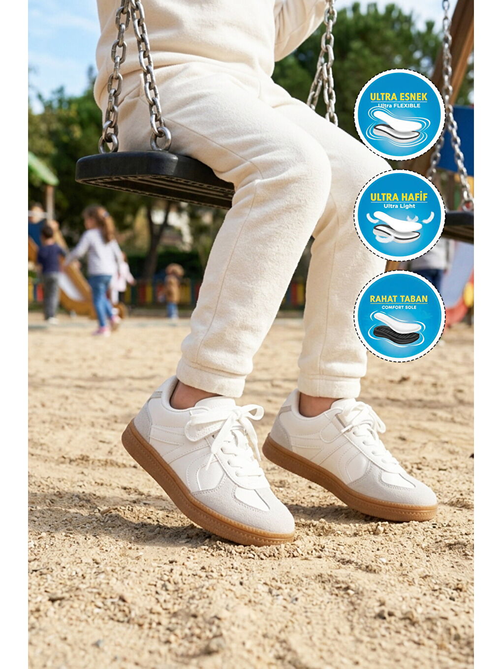 Beyaz Cırtlı Bağcıklı Unisex Çocuk Spor Ayakkabı Berry F-2