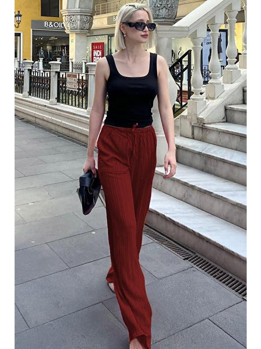 Bordo Cepli Bol Paça Kadın Pantolon Mg1882-1