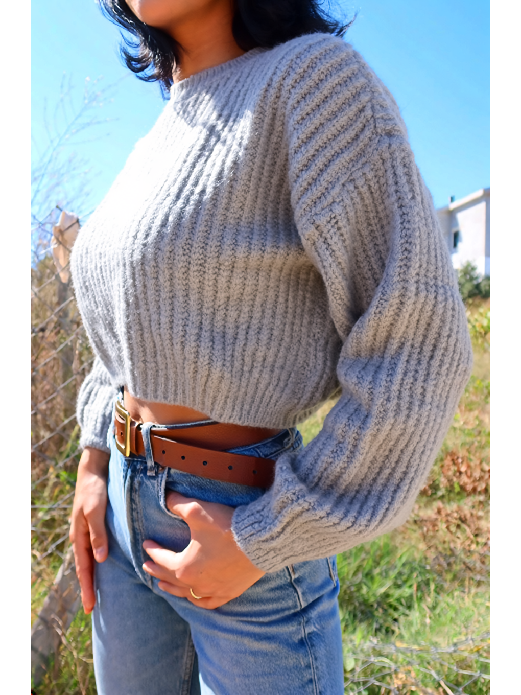 Gri Bisiklet Yaka Kısa Triko Kazak E-199-2