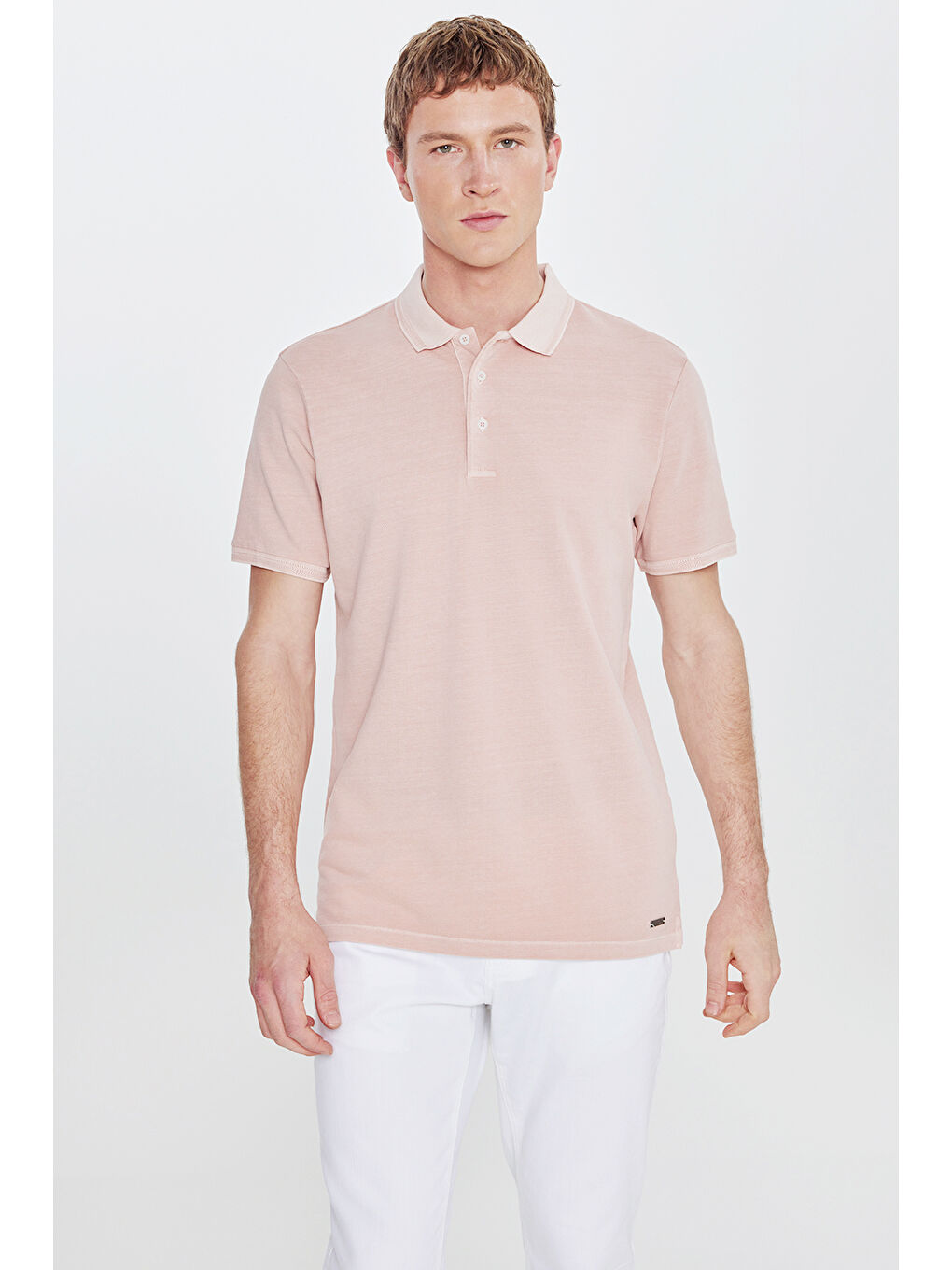 Pembe Erkek Gül Kurusu %100 Pamuk Standart Fit Normal Kesim Polo Yaka Tişört