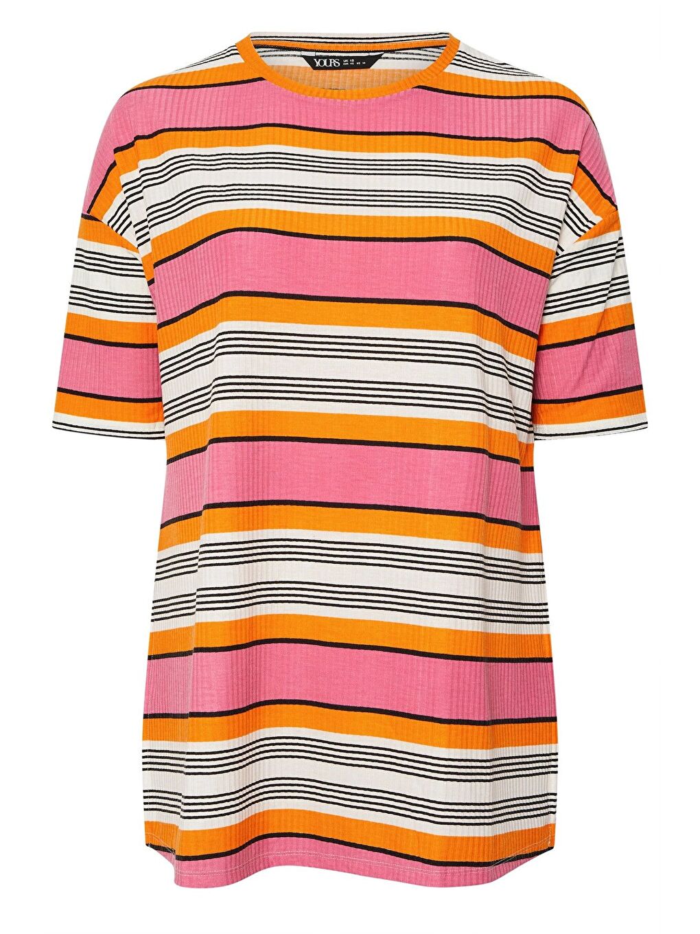 Bej Büyük Beden Çizgili Yırtmaç Detaylı T-shirt 303505-6