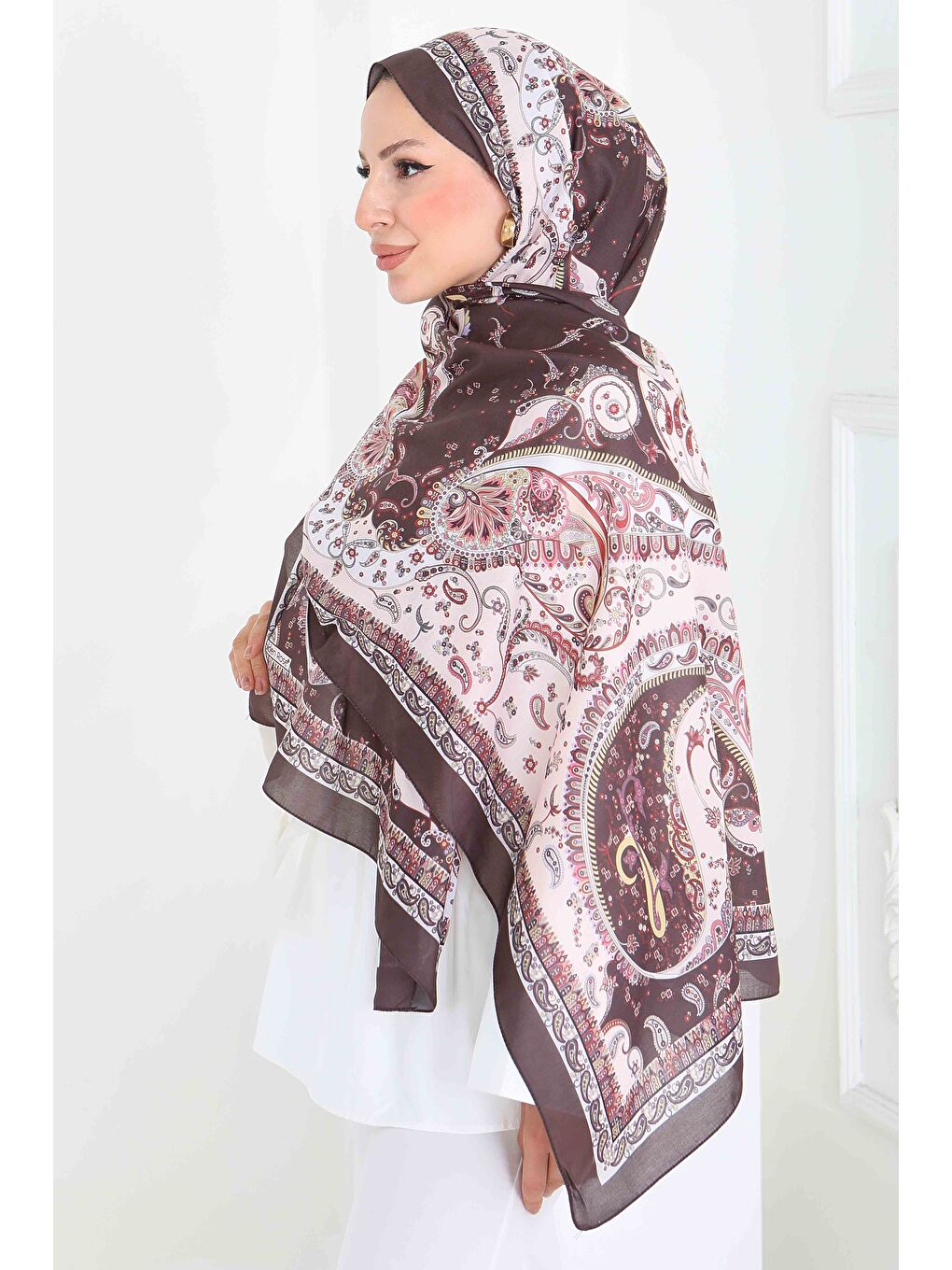 Kahverengi Ethnic Grace Serisi Pamuk Şal Kahve - 27855-KAHVE-1