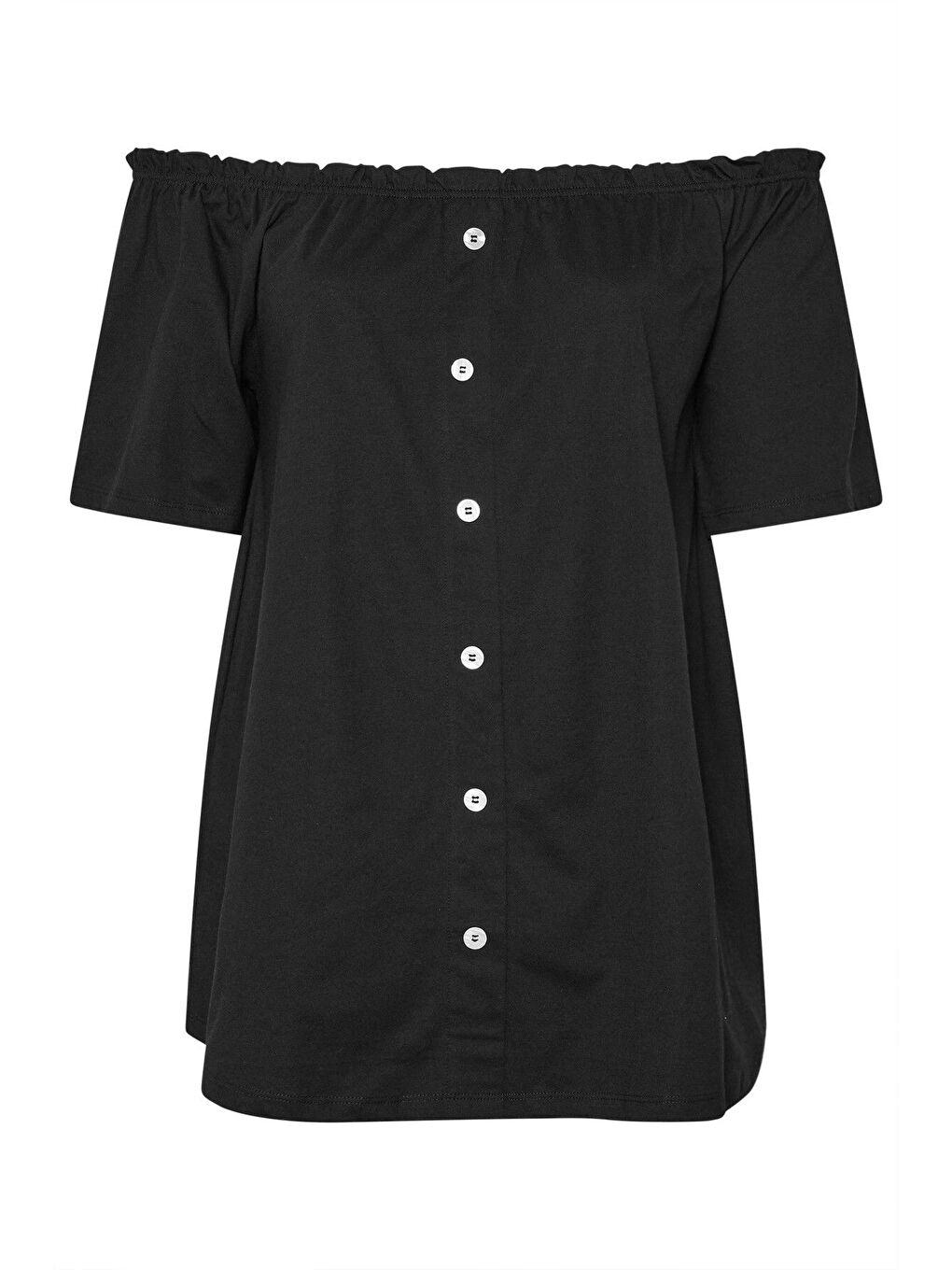 Siyah Büyük Beden Düşük Omuz Düğme Detaylı Straplez Bluz 322704-5