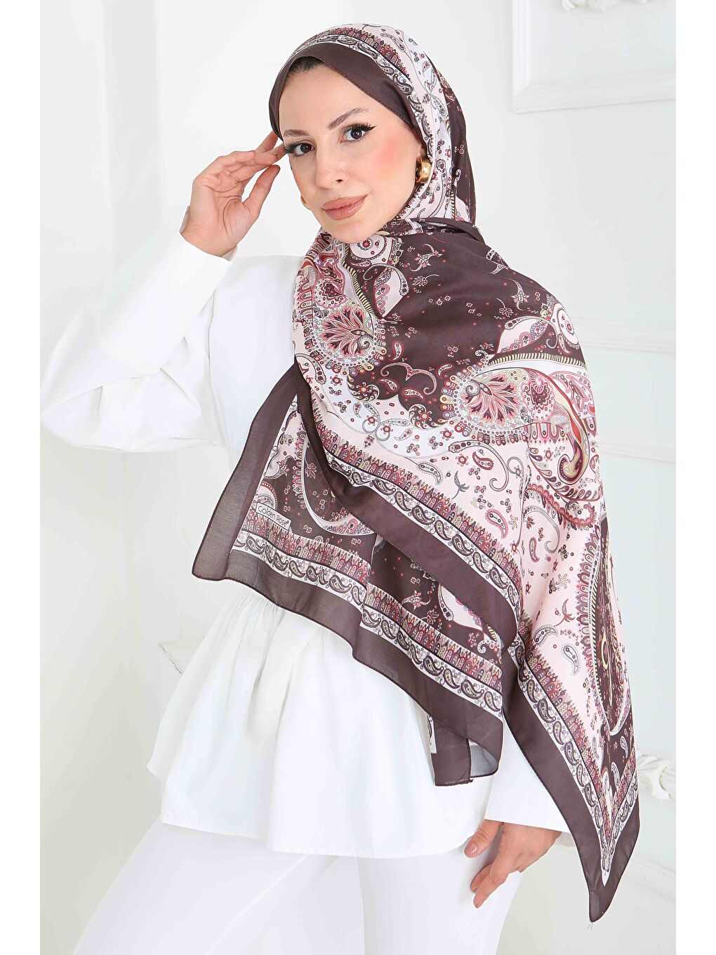 Kahverengi Ethnic Grace Serisi Pamuk Şal Kahve - 27855-KAHVE-2