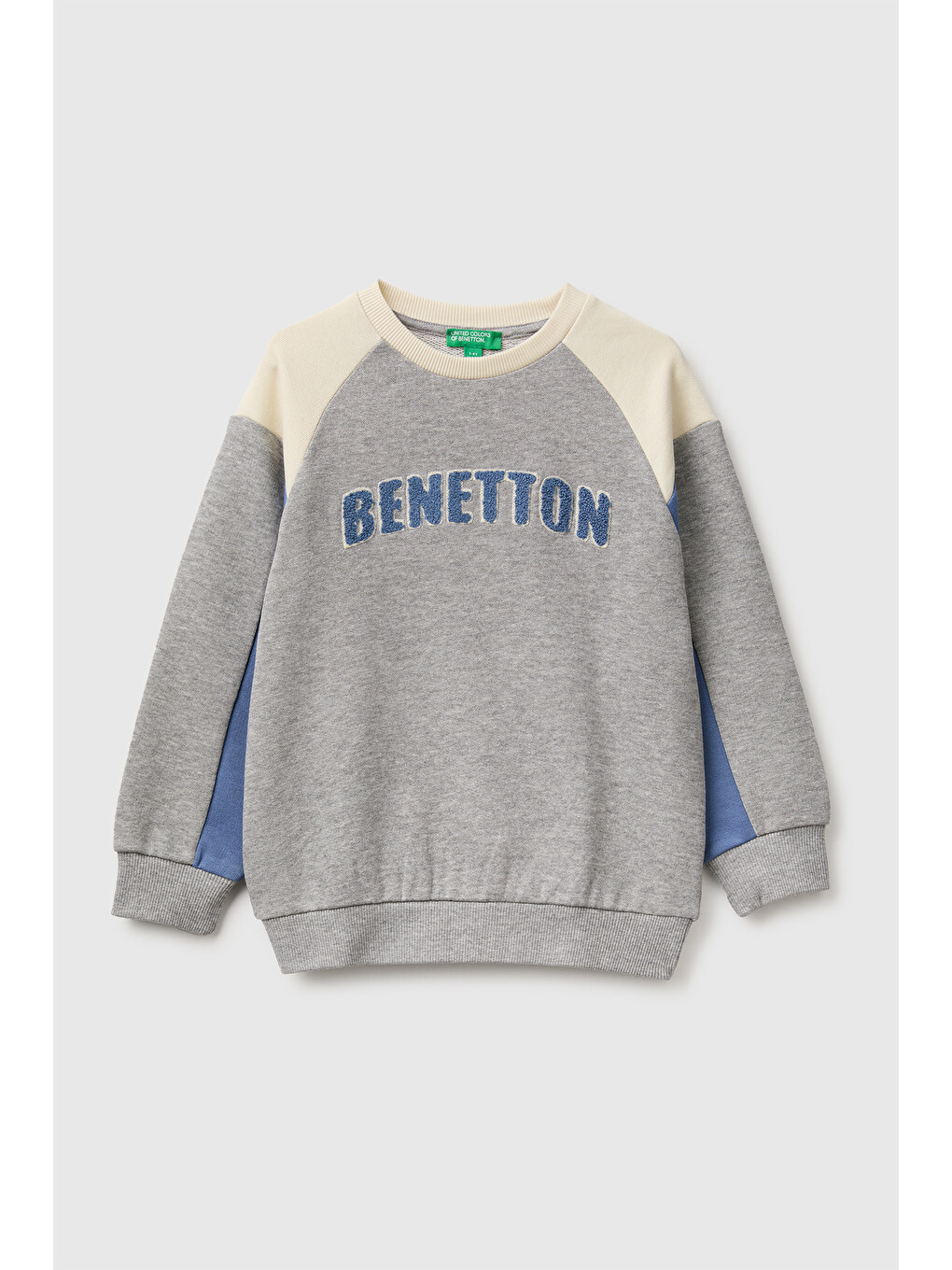 Ekru Erkek Bebek Krem Mix Önü İşlemeli Ribanalı Renk Bloklu Bisiklet Yaka Sweatshirt