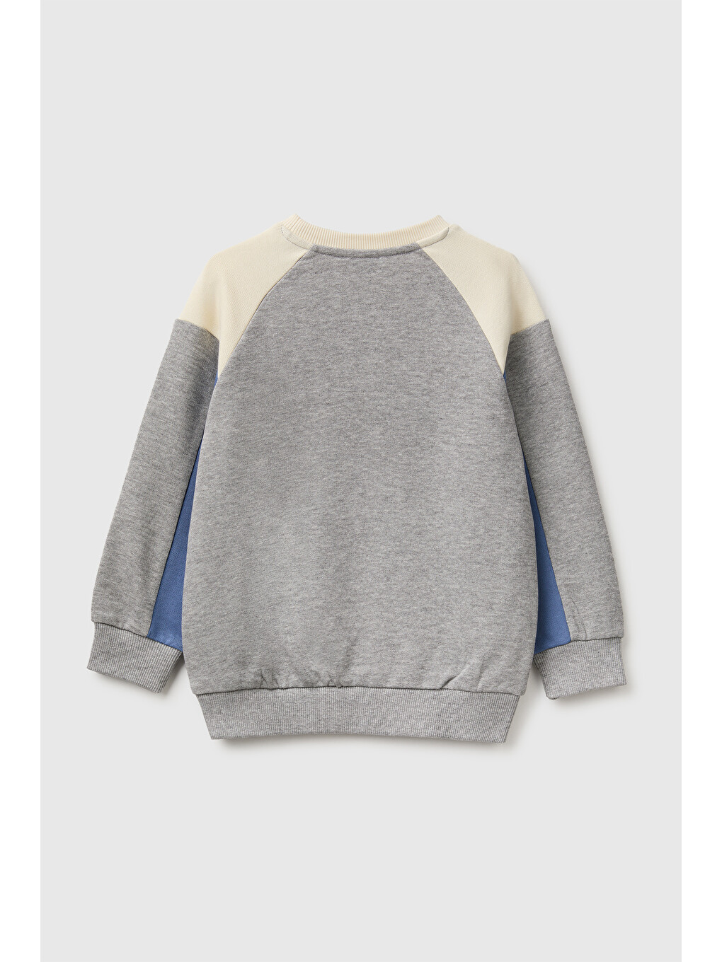 Ekru Erkek Bebek Krem Mix Önü İşlemeli Ribanalı Renk Bloklu Bisiklet Yaka Sweatshirt-1