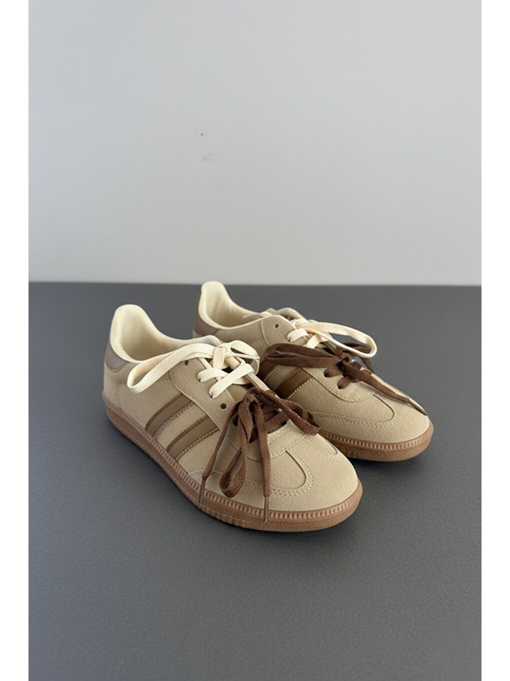 Bej TAUPE Çift Bağcıklı Günlük Kadın Sneaker Spor Ayakkabı-2