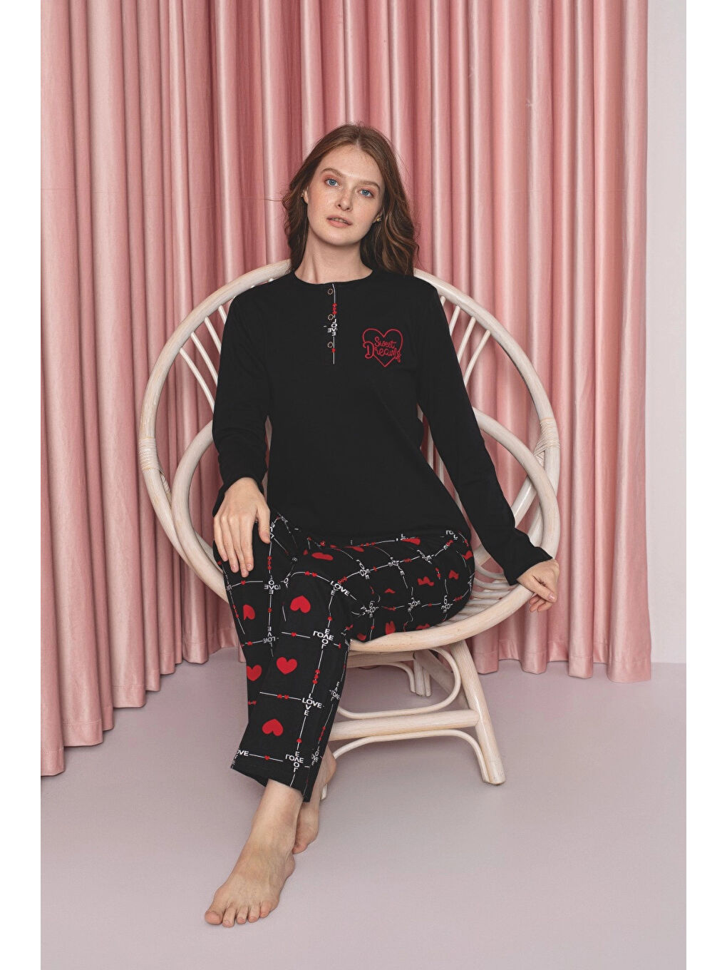 Siyah Desenli Kadın Pijama Takımı 2037-1