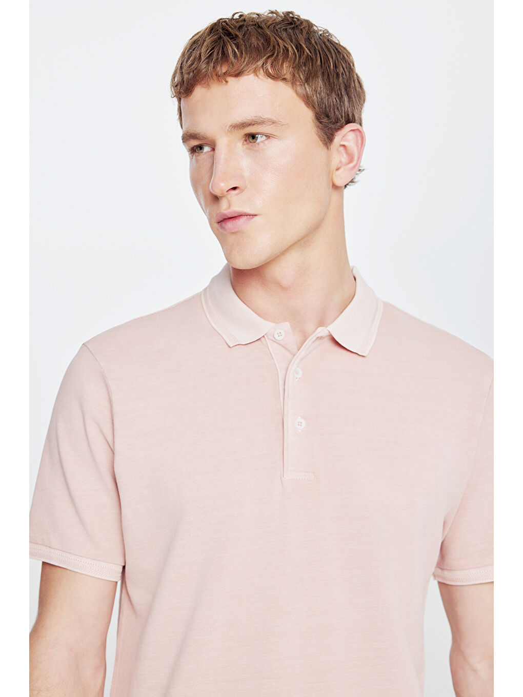 Pembe Erkek Gül Kurusu %100 Pamuk Standart Fit Normal Kesim Polo Yaka Tişört-3