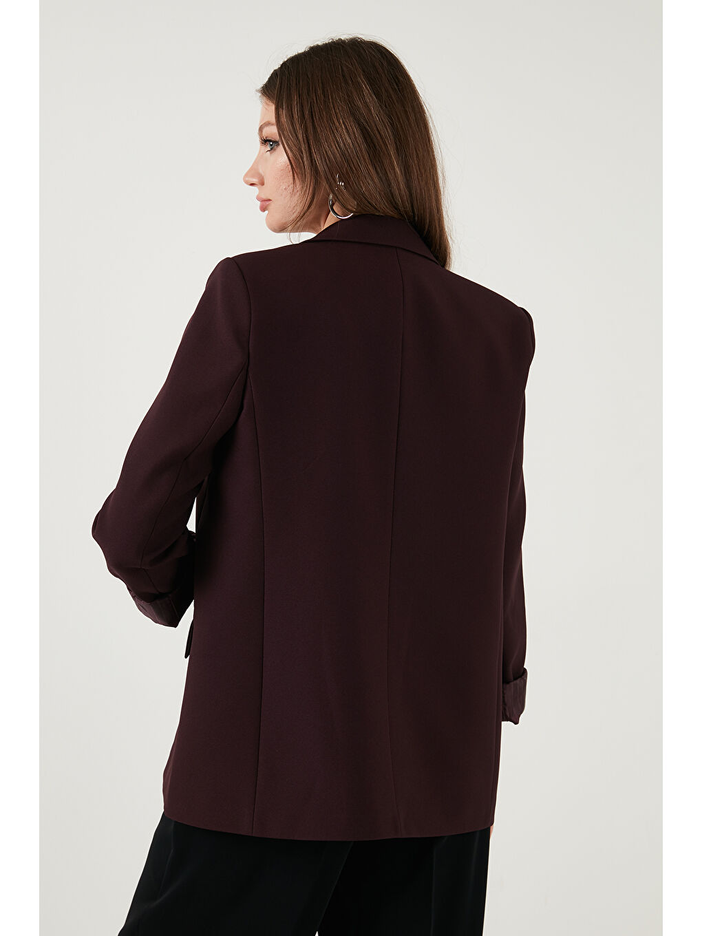 Mürdüm Regular Fit Kruvaze Yaka Desenli Astar Detaylı Kadın Ceket 6927560-5