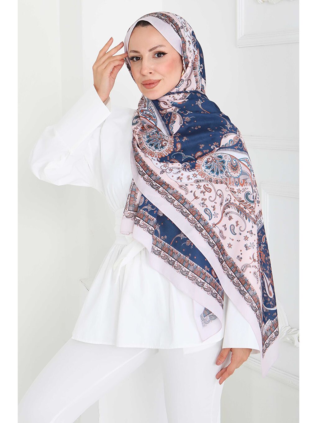 Ekru Ethnic Grace Serisi Pamuk Şal Krem - 27855-KREM-3