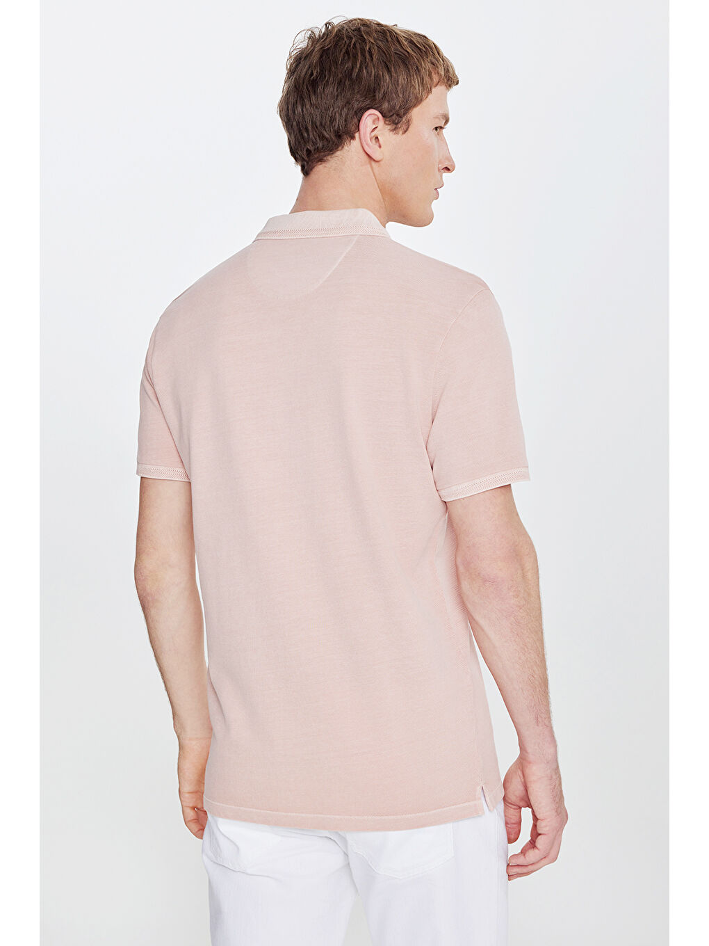 Pembe Erkek Gül Kurusu %100 Pamuk Standart Fit Normal Kesim Polo Yaka Tişört-4