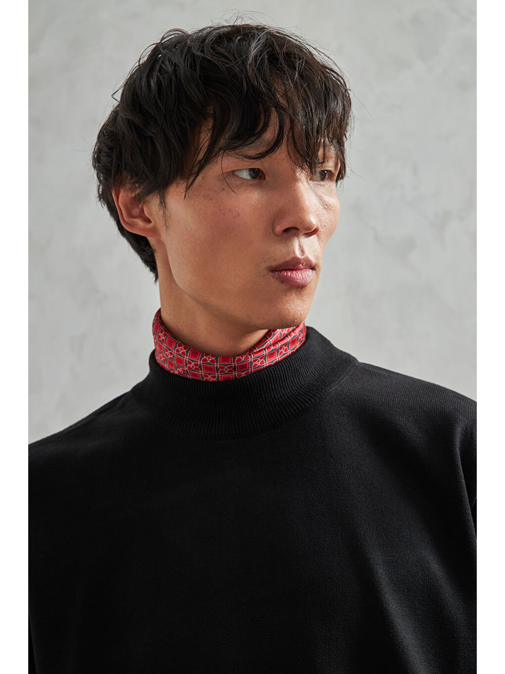 Siyah Erkek Yarım Balıkçı Oversize Basıc Triko Kazak-1