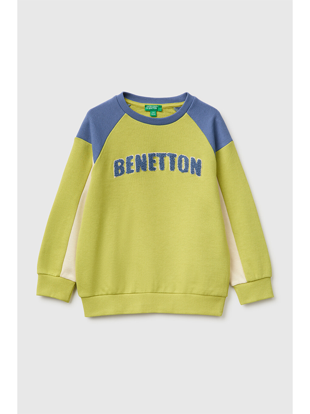 Erkek Bebek Fıstık Yeşili Önü İşlemeli Ribanalı Renk Bloklu Bisiklet Yaka Sweatshirt