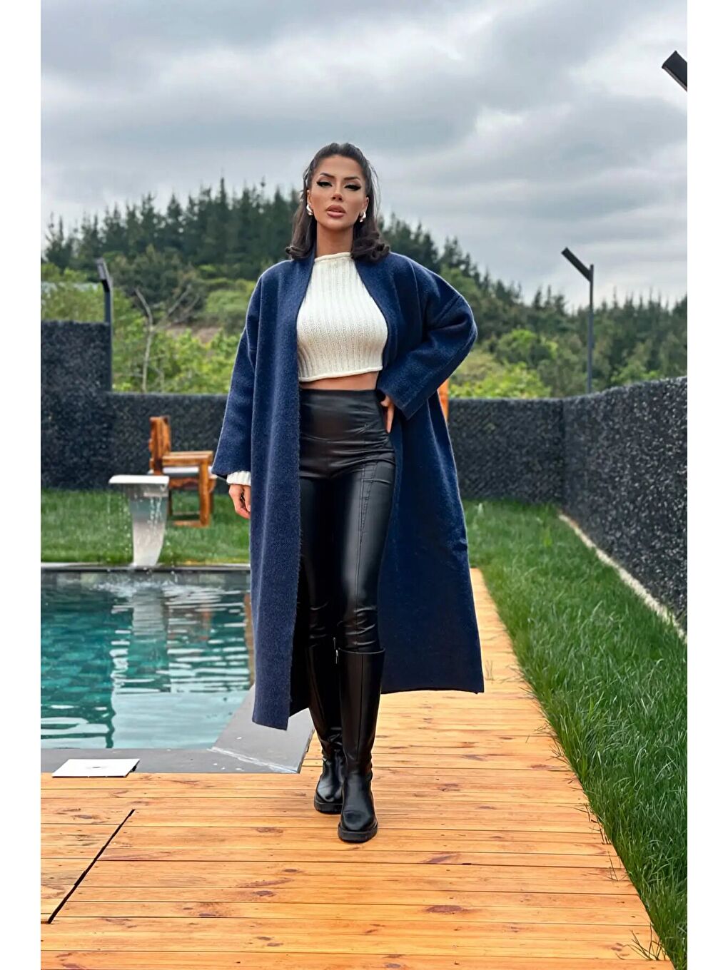 Lacivert Uzun Önü Kapamasız Triko Hırka E-234/1-4