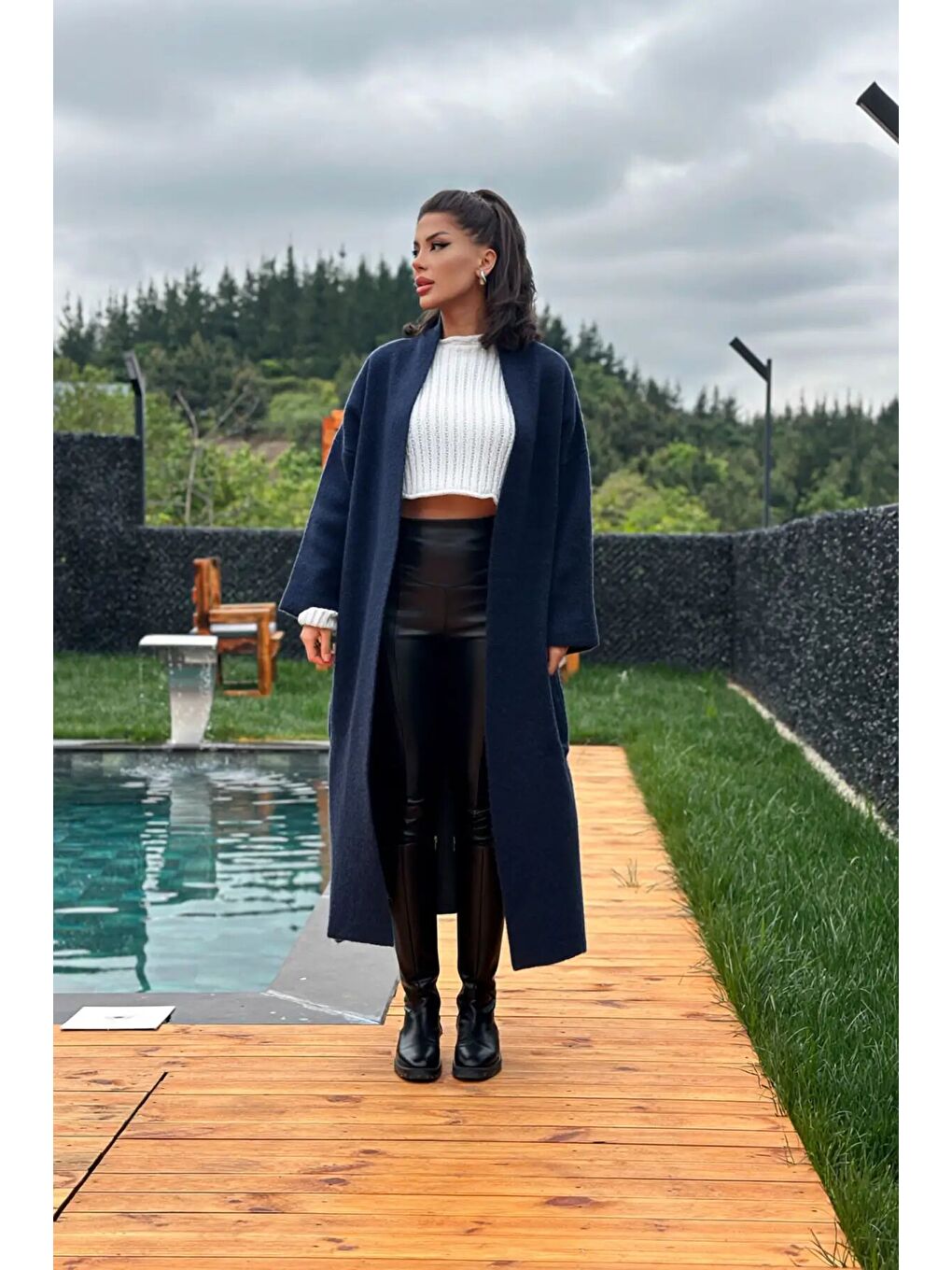 Lacivert Uzun Önü Kapamasız Triko Hırka E-234/1-1