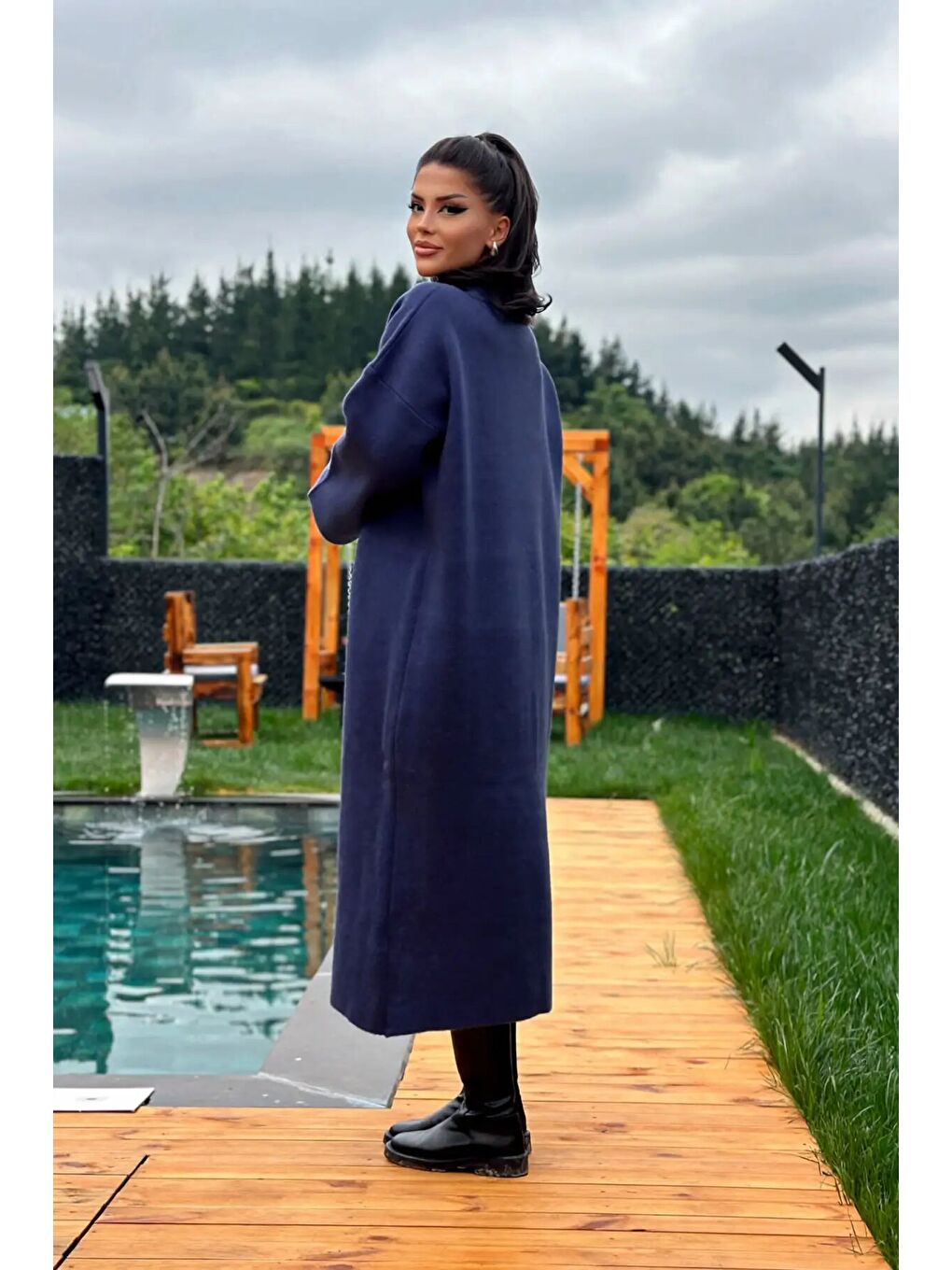 Lacivert Uzun Önü Kapamasız Triko Hırka E-234/1-2