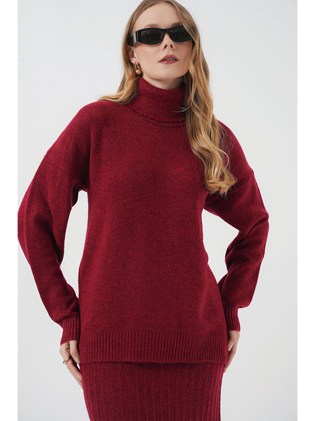 15892 Kazak Etek Triko İkili Takım - Kırmızı-2