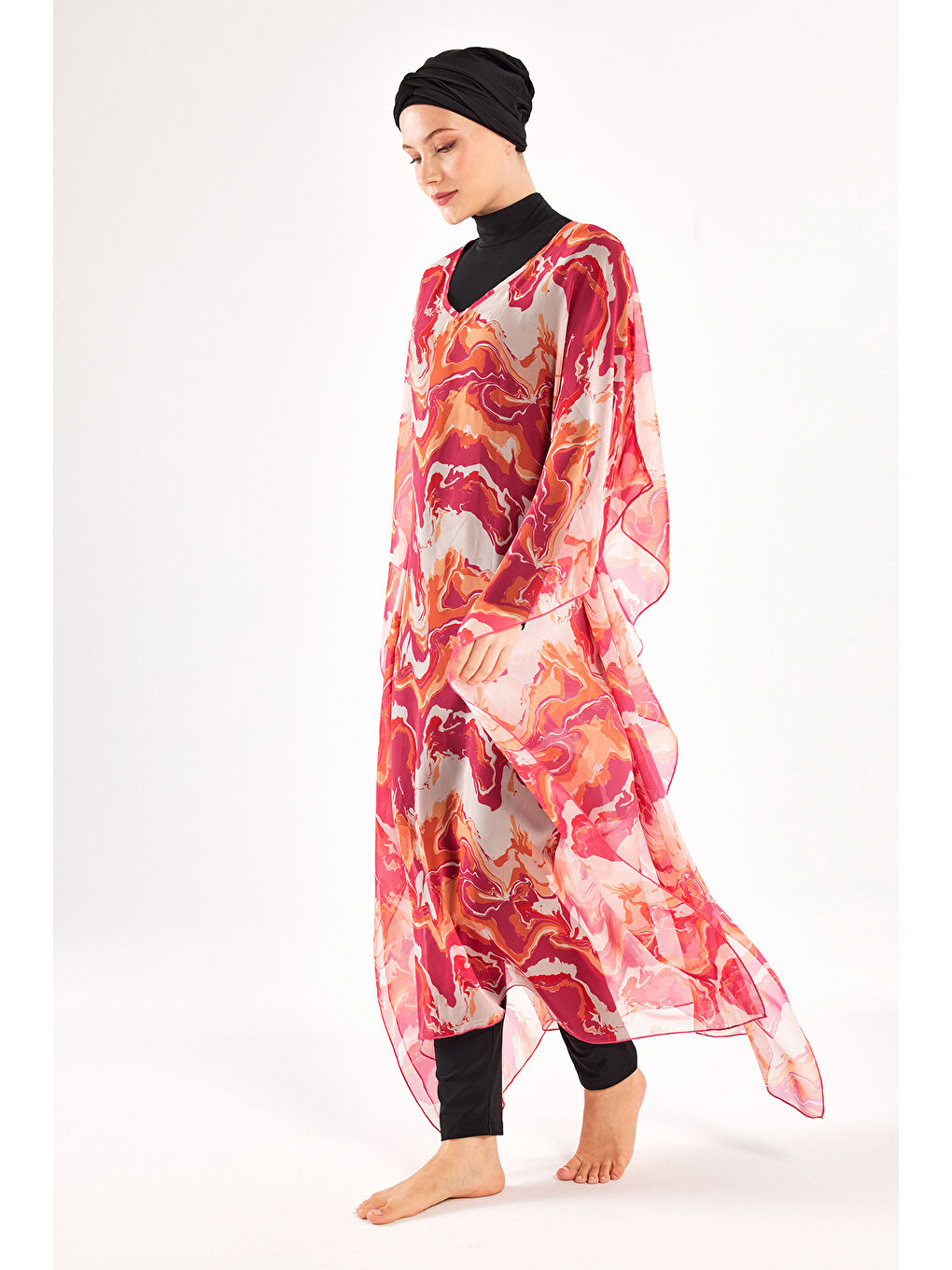 UV Korumalı Mayo Üzerine Tek Pareo Kaftan 1704 Fuşya-1