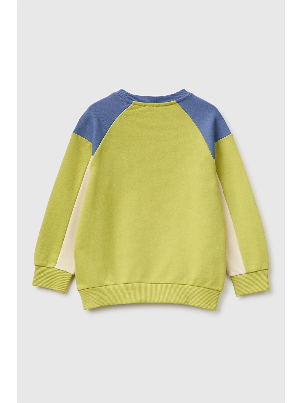 Erkek Bebek Fıstık Yeşili Önü İşlemeli Ribanalı Renk Bloklu Bisiklet Yaka Sweatshirt-1