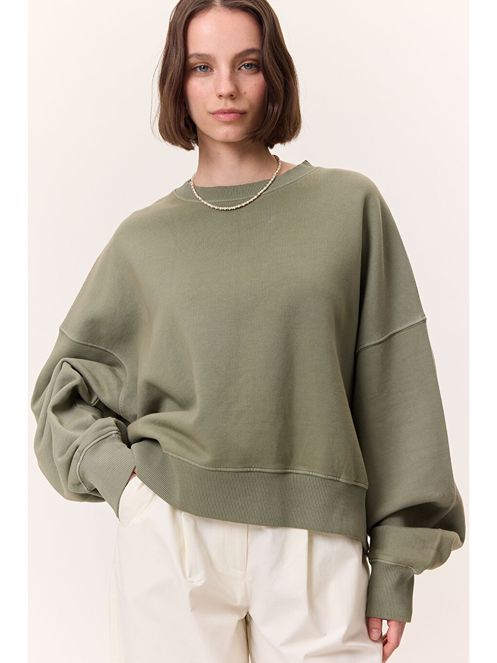 Yıkama Efektli Sweatshırt Yeşil-1