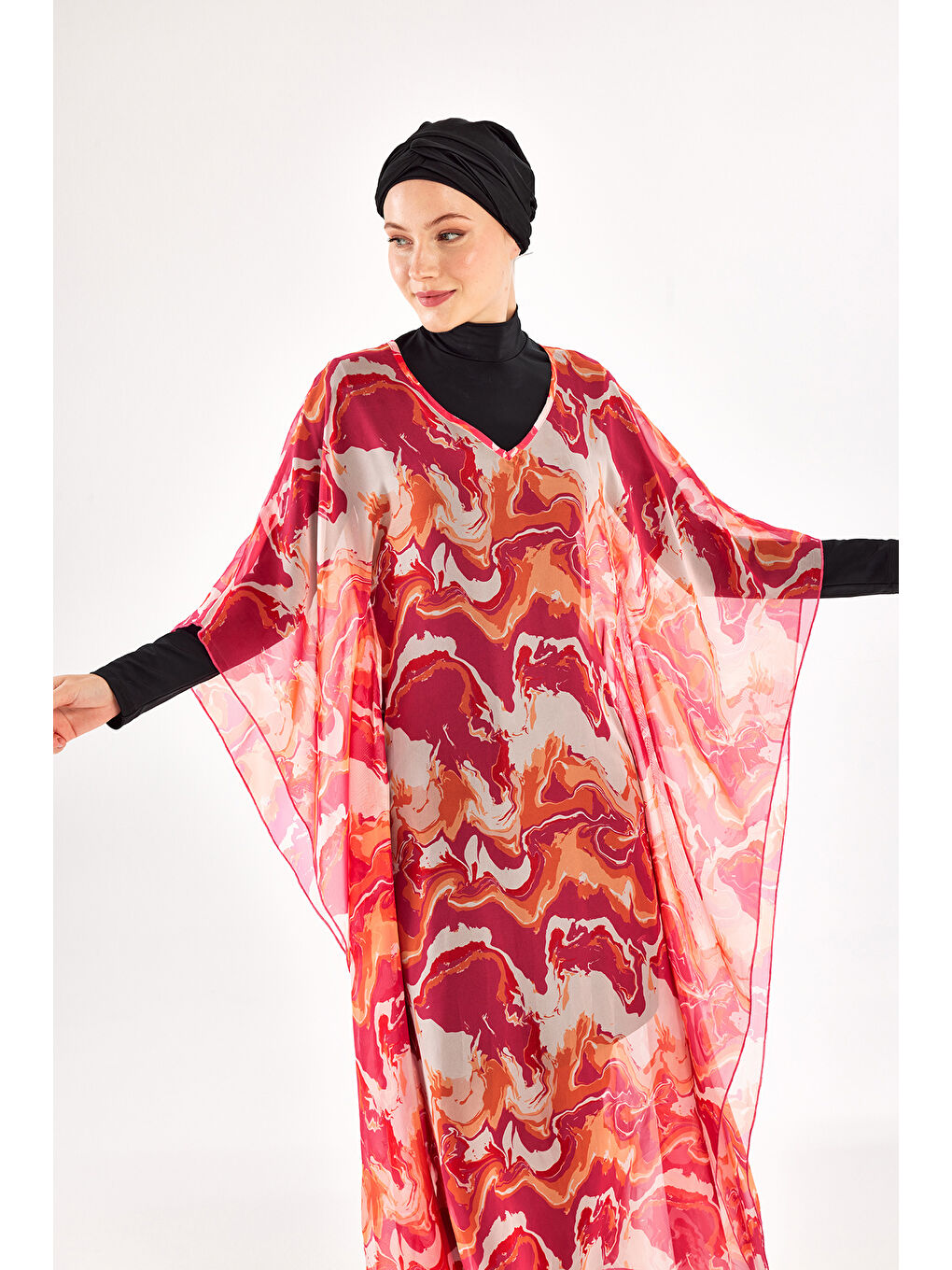 UV Korumalı Mayo Üzerine Tek Pareo Kaftan 1704 Fuşya-2