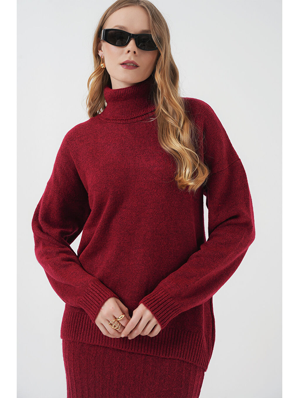 15892 Kazak Etek Triko İkili Takım - Kırmızı-3